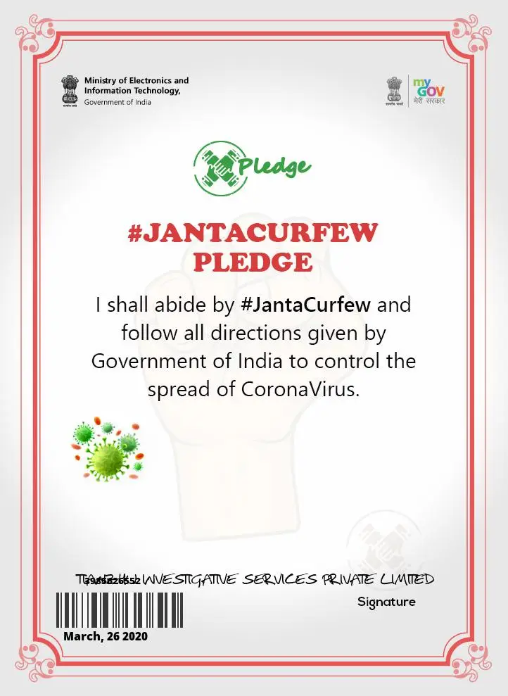 Pledge #Janta Curfew 2020.